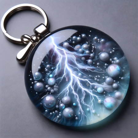 A resin keychain with bubble raindrops and lightning effect, Ai generated imageの写真素材
