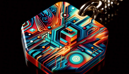 A resin keychain with geometric design, Ai generated image