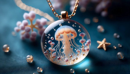 A resin pendant with jellyfish, Ai generated imageの写真素材