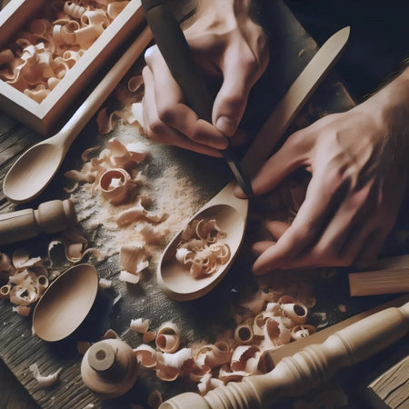 Wooden spoon carving, Ai generated image