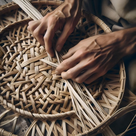 Basket weaving with reeds