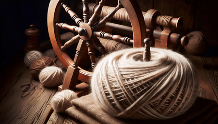 Hand-spun wool yarn, Ai generated image