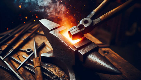 Blacksmith tongs and ironwork, Ai generated image