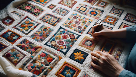 Quilted fabric close-up, Ai generated imageの写真素材