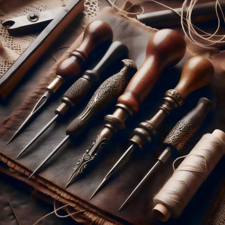 Vintage bookbinding tools, Ai generated image