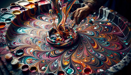 Traditional Turkish Marbling Art, Ai generated imageの写真素材