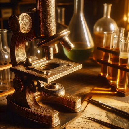 A vintage laboratory microscope, Ai generated imageの写真素材