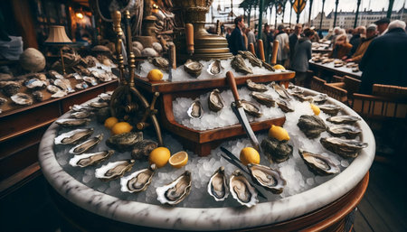 Antique oyster bar setup, Ai generated imageの写真素材