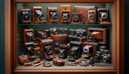 Antique camera shop display, Ai generated imageの写真素材