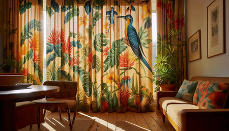 Retro barkcloth drapes, Ai generated imageの写真素材