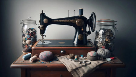 Antique Sewing Machine Nook, Ai generated image