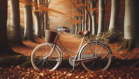 A retro bicycle with leather saddle in park, Ai generated imageの写真素材