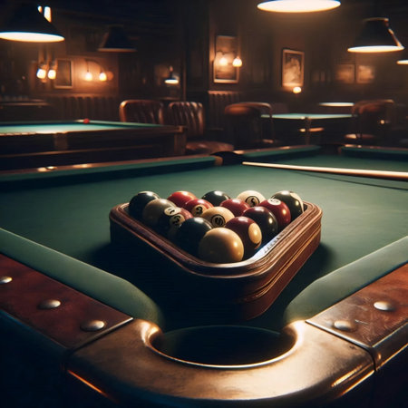 A vintage pool table in smoky hall, Ai generated imageの写真素材
