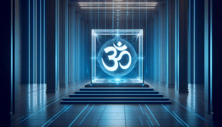 A sacred hindu religious Om symbol. An ancient symbol of awareness and enlightenment, Ai generated imageの写真素材