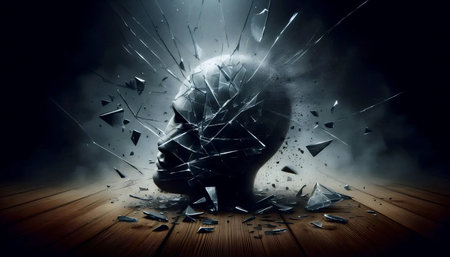 A shattered glass on a wooden floor, Ai generated imageの写真素材