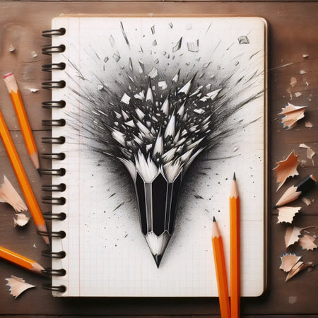 A broken pencil on a notebook, Ai generated image