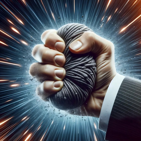 A tight fist gripping a stress ball, Ai generated imageの写真素材