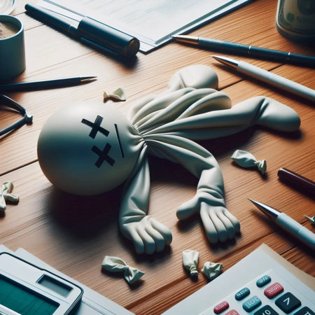 A deflated balloon on a table, Ai generated image