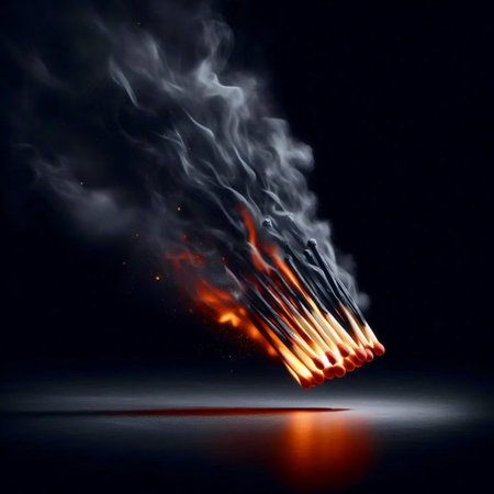 A burning matchstick on a black surface, Ai generated image