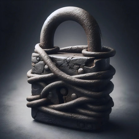 A rusted padlock on a chain, Ai generated image