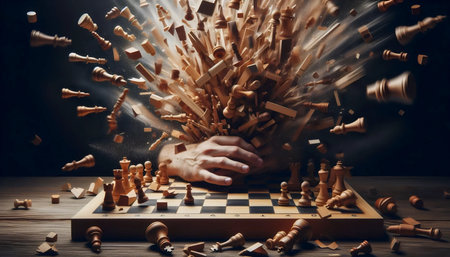 A tipped-over chessboard, Ai generated image