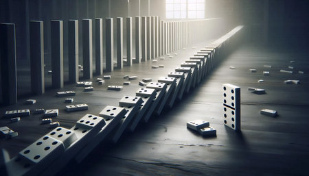 A fallen domino chain, Ai generated imageの写真素材