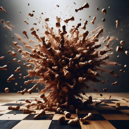 A tipped-over chessboard, Ai generated image