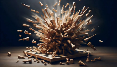 A tipped-over chessboard, Ai generated image