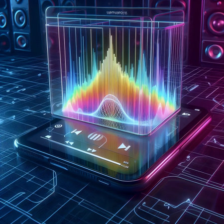 A neon neumorphic music player button, Ai generated imageの写真素材