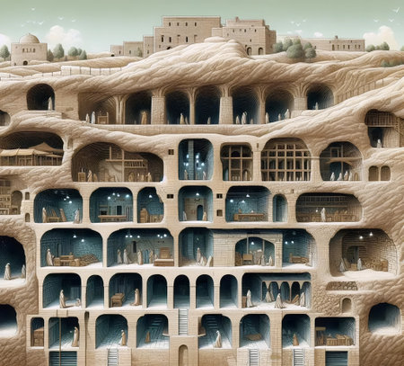The Cappadocian Underground Solar Cities, AI generated imageの写真素材