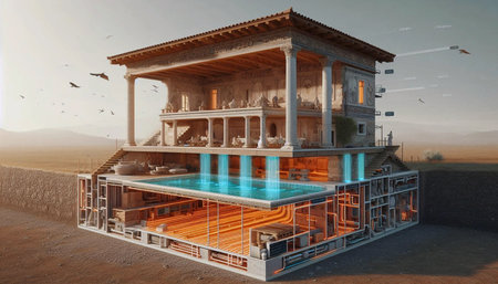 The iconic Roman Hypocaust Heating System, AI generated image