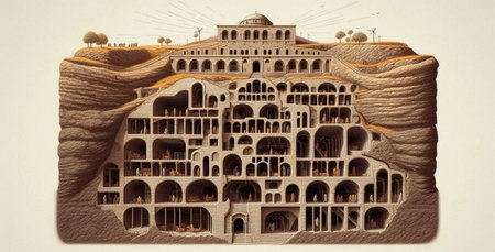 The Cappadocian Underground Solar Cities, AI generated imageの写真素材