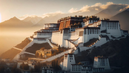 The Tibetan Solar Monasteries, AI generated imageの写真素材