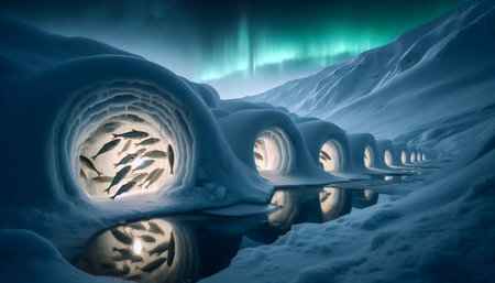 Inuit Ice Cellars, AI generated image