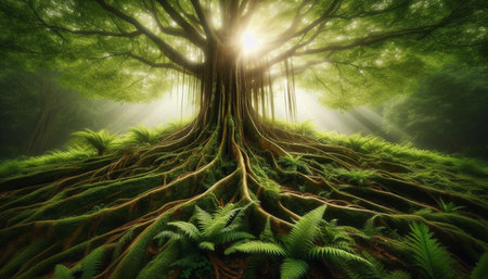 The Sustainable Banyan Tree Grove, AI generated image