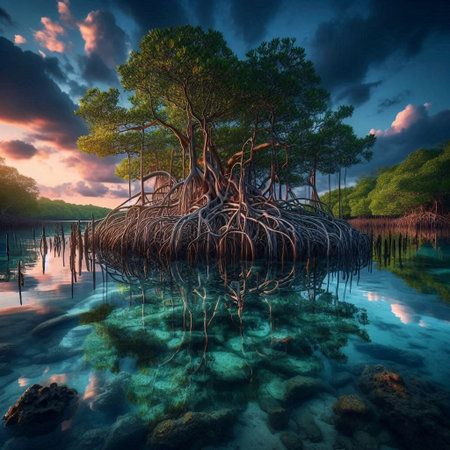 The Sustainable Sacred Mangrove Wetlands, AI generated image
