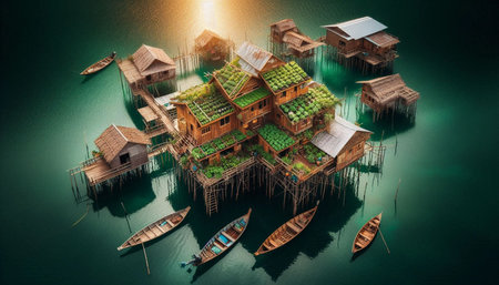 Vietnamese Floating Village, AI generated image