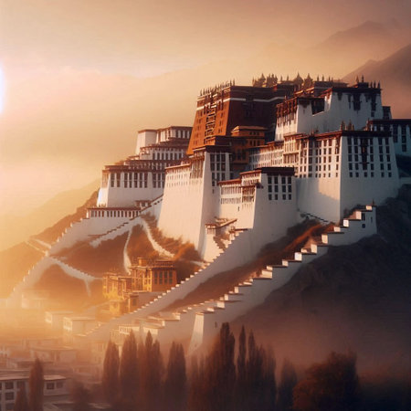 The Tibetan Solar Monasteries, AI generated imageの写真素材