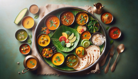 The Indian Thali Plant-Based Tradition, AI generated image