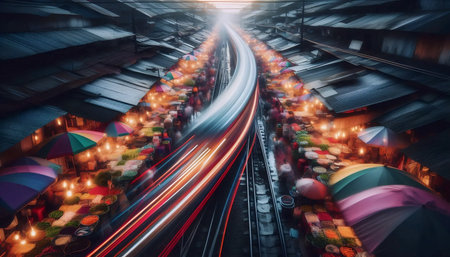 A railway market train blur, Ai generated image