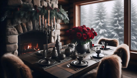 A romantic candlelit dinner setting for Two, Ai generated image