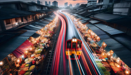 A railway market train blur, Ai generated image