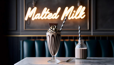 A vintage milkshake served in a classic 1950s diner glass, Ai generated imageの写真素材
