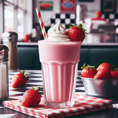 A vintage milkshake served in a classic 1950s diner glass, Ai generated imageの写真素材