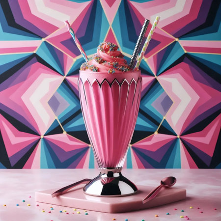 A vintage milkshake served in a classic 1950s diner glass, Ai generated image