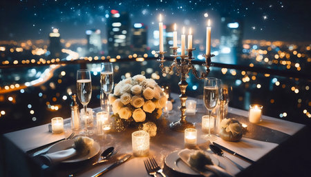 A romantic candlelit dinner setting for Two, Ai generated image