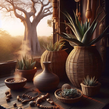A boho-style interior, glass terrariums with air plants Tillandsia and a humidifier, Ai generated...