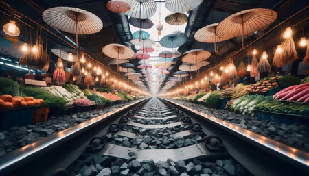 A Bangkok train market, Ai generated image
