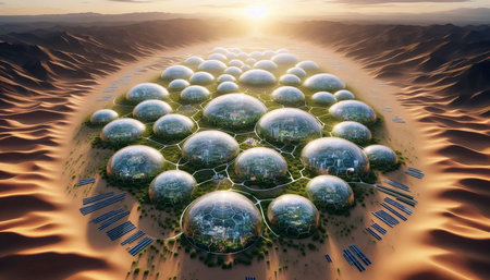 A desert greenhouse complex, Ai generated image