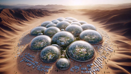A desert greenhouse complex, Ai generated image